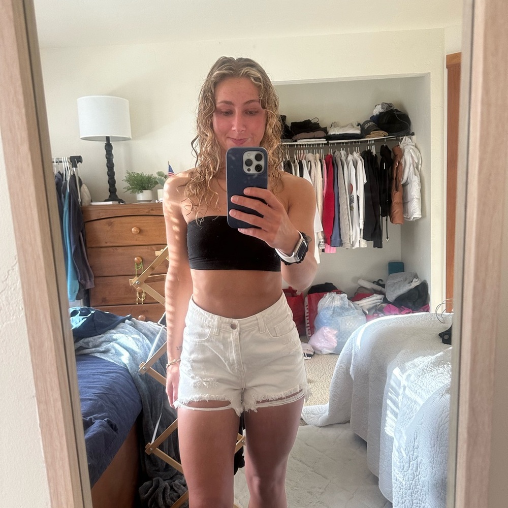 white denim jean shorts from pretty little thing, size 6
